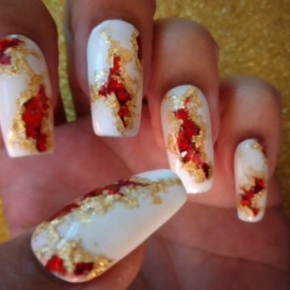 white and red geode press on nails acrylic nails pPN98 - Picture 2 of 6
